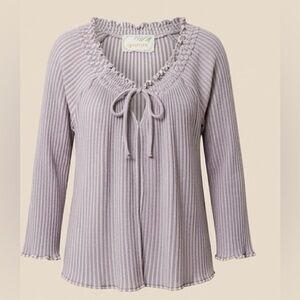 Light Lavender/Grey Ribbed Tie-Front Knit Top (80% cotton)